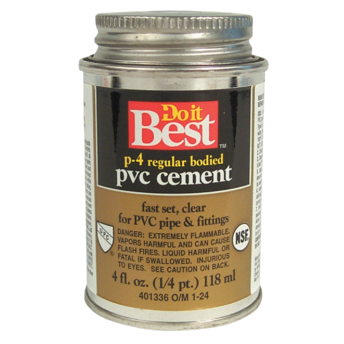 4 oz can of clear regular bodied PVC cement for pipe and fittings in plumbing and pipe cement collections