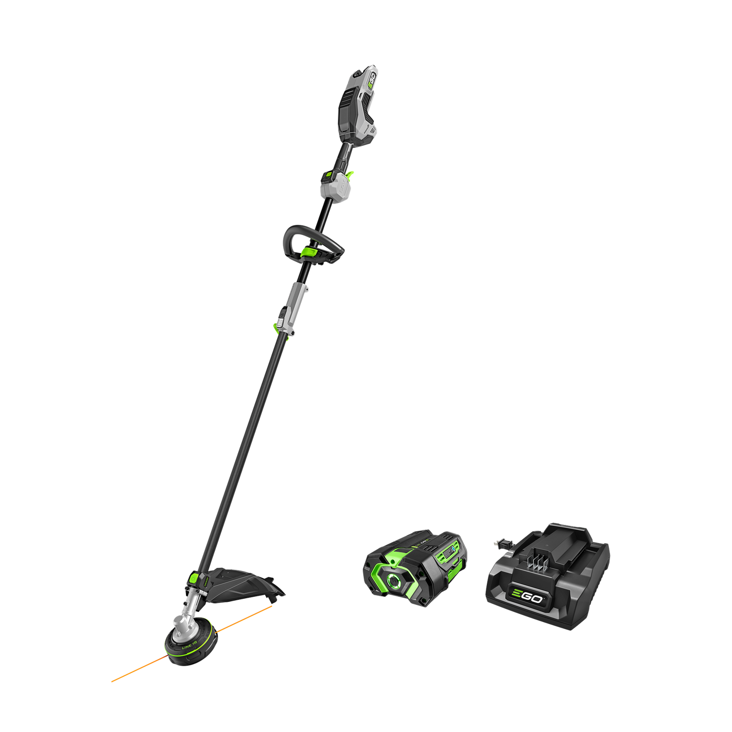 Cordless 17-inch multi-head string trimmer with battery and charger for power tools and home improvement collections
