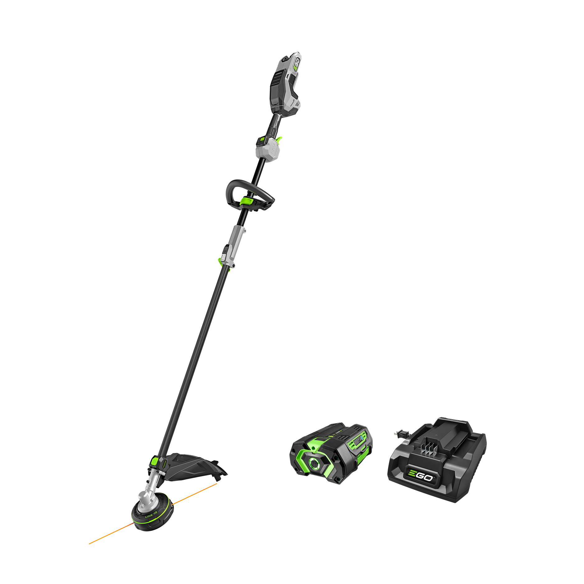 Cordless 17-inch multi-head string trimmer with battery and charger for power tools and home improvement collections
