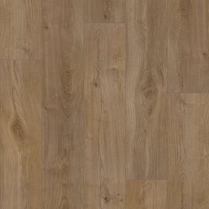 Brown wood-look vinyl flooring plank with natural grain texture for durable home improvement projects