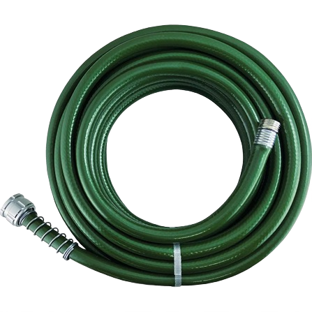 Coiled green heavy duty garden hose with metal connector fittings for watering and irrigation tasks under $50 collections