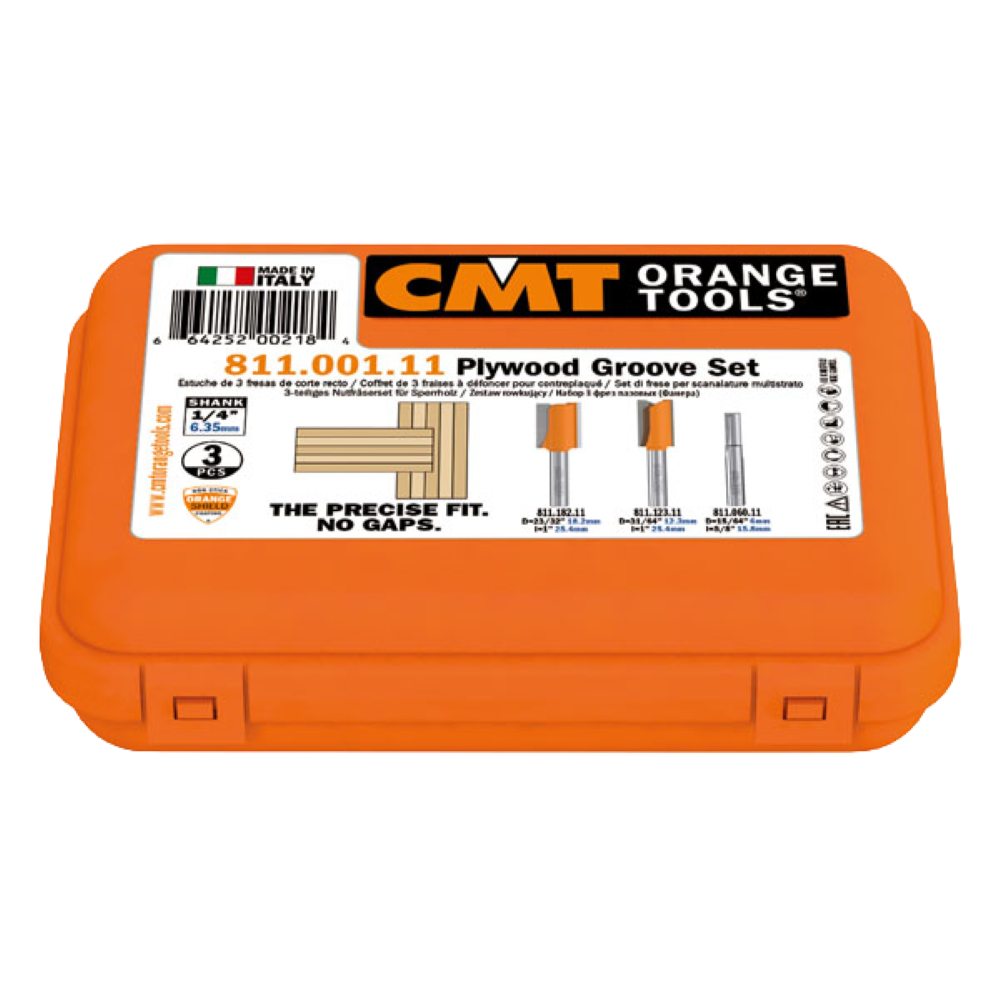 CMT Orange Tools 15/64” - 31/64” - 23/32” 3-Piece Plywood Groove Set, 1/2" Shank