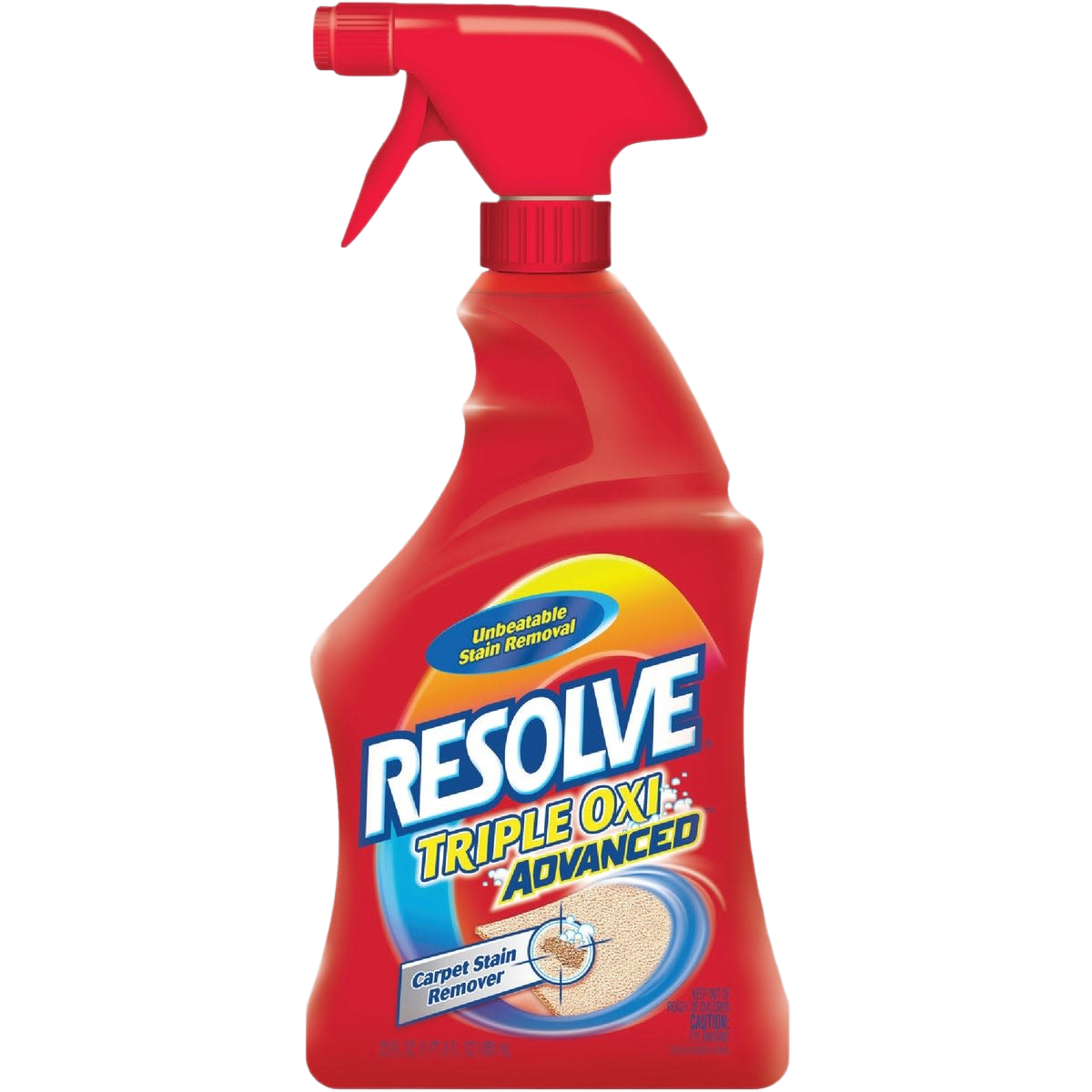 Red spray bottle of Resolve Triple Oxi Advanced carpet stain remover for floor cleaning and home care products under $50 collections