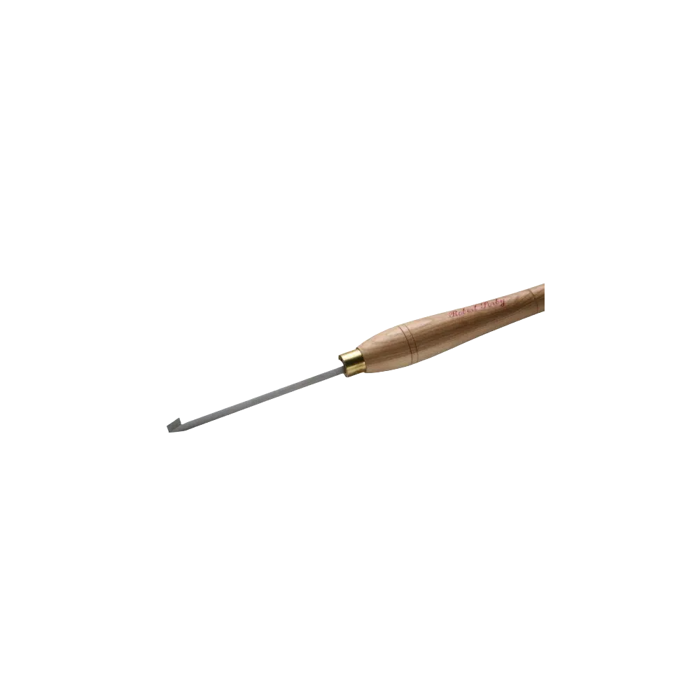Woodworking beading and parting tool with wooden handle and fine curved steel blade for detailed craftwork.
