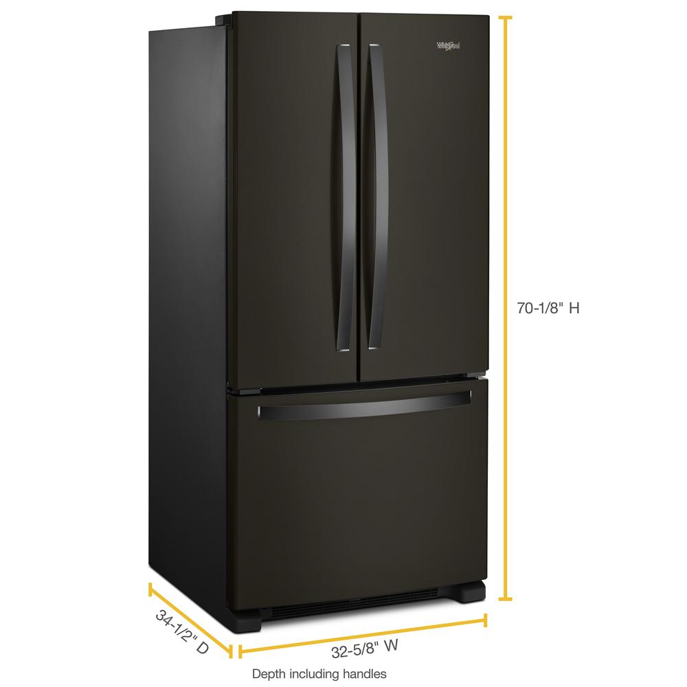 33-inch wide black French door refrigerator with bottom freezer in kitchen and appliances collection