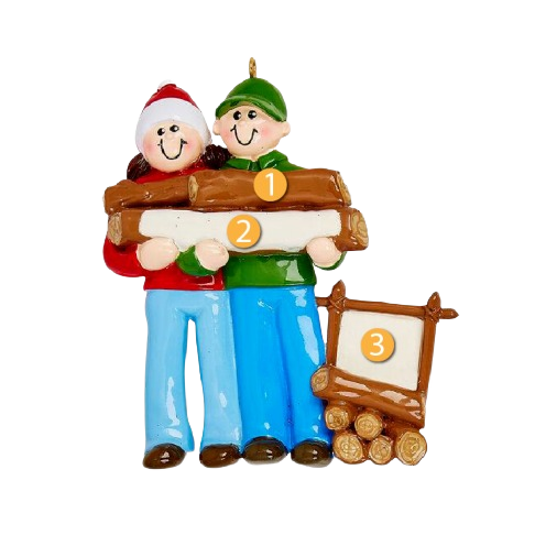 Couple holding logs ornament with personalized wooden plaque for Christmas Ornaments & Tree Decorations under $50 collection
