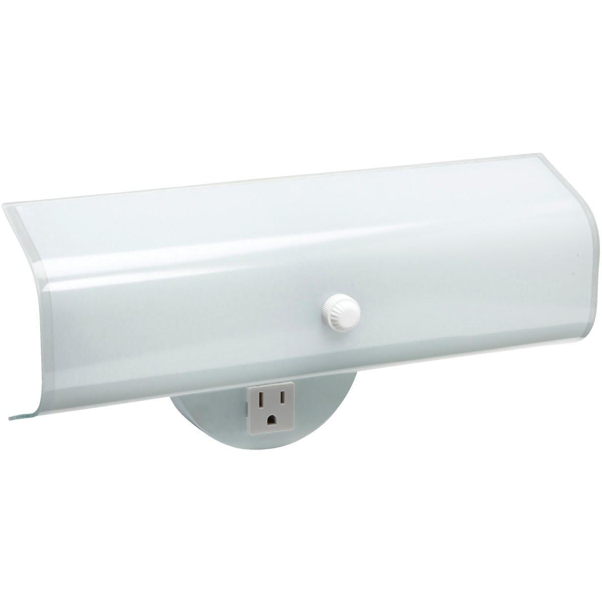 White 2 bulb wall light with plug-in outlet for bathroom and vanity lighting under $50 collections