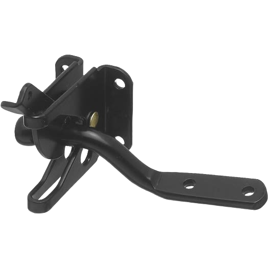 Black steel automatic gate latch with mounting holes for swinging gates in home improvement and gate hardware collections