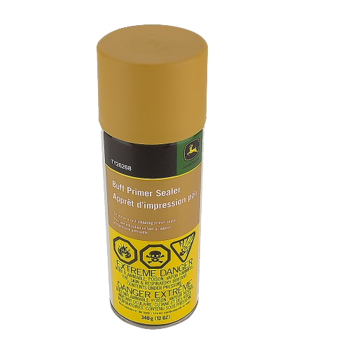 12 oz spray can of buff primer sealer with warning labels for use in home improvement and tools projects
