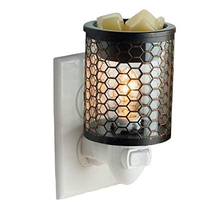 Plug-in candle warmer with industrial-style chicken wire design and Edison bulb for home decor and accents under $50 collection