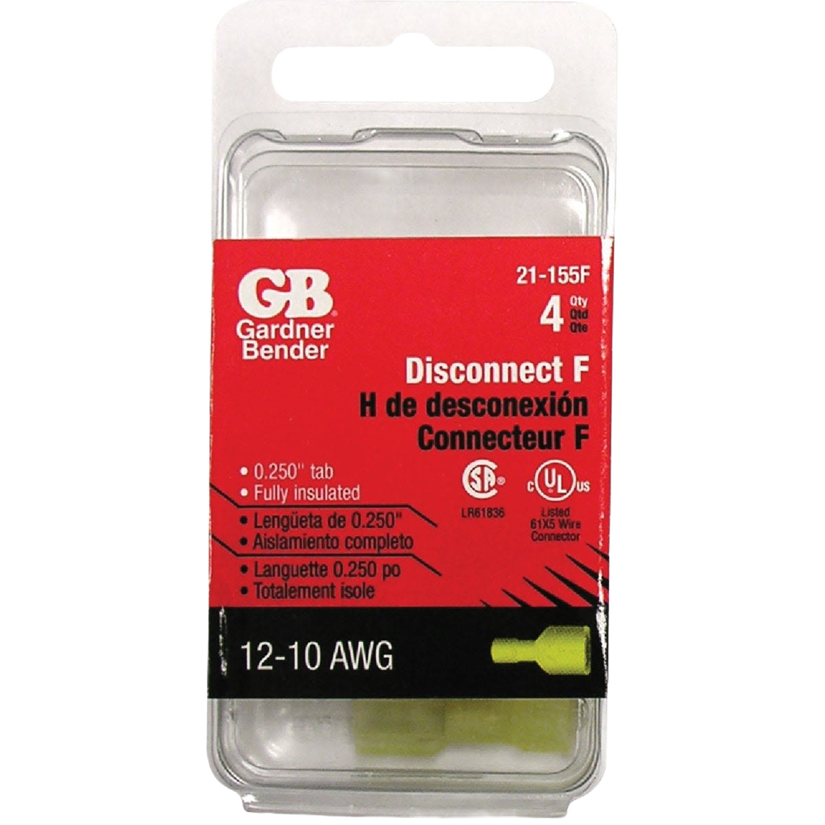 Pack of four yellow fully-insulated female disconnects for electrical wiring in under $50 and home improvement collections