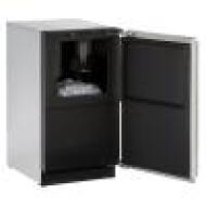 18-inch clear ice machine with stainless steel exterior and open door showing ice storage in kitchen appliances collection