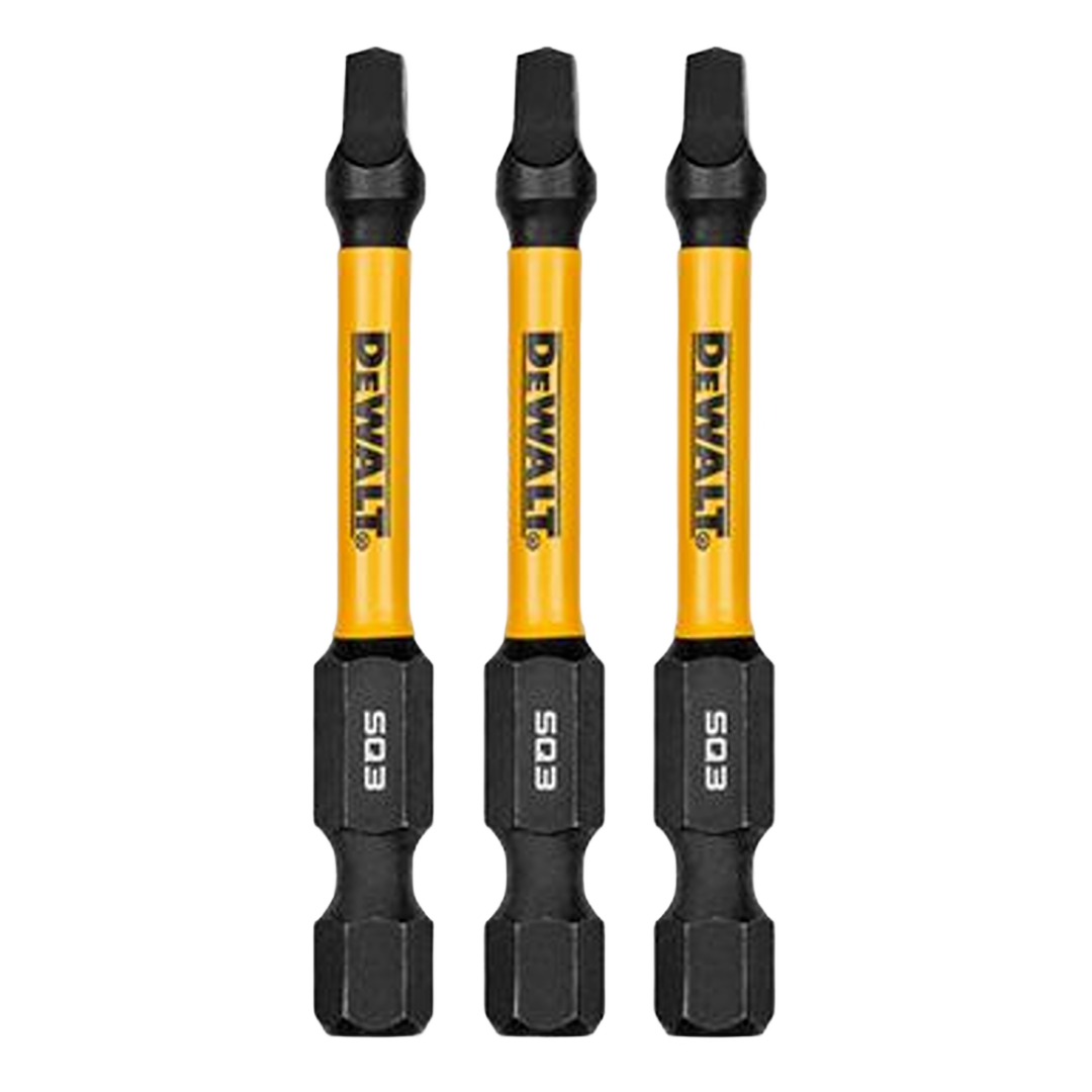Set of three yellow and black drill bits with square #3 tips for tools and home improvement projects