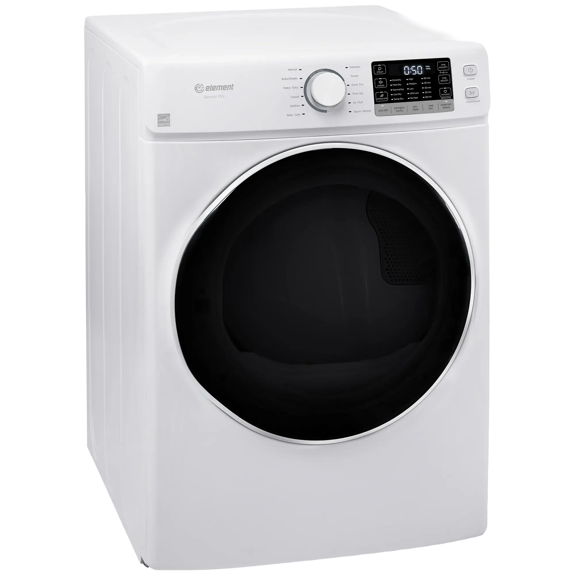 Front load white gas dryer with digital display and control knob for home appliance in dryers collection