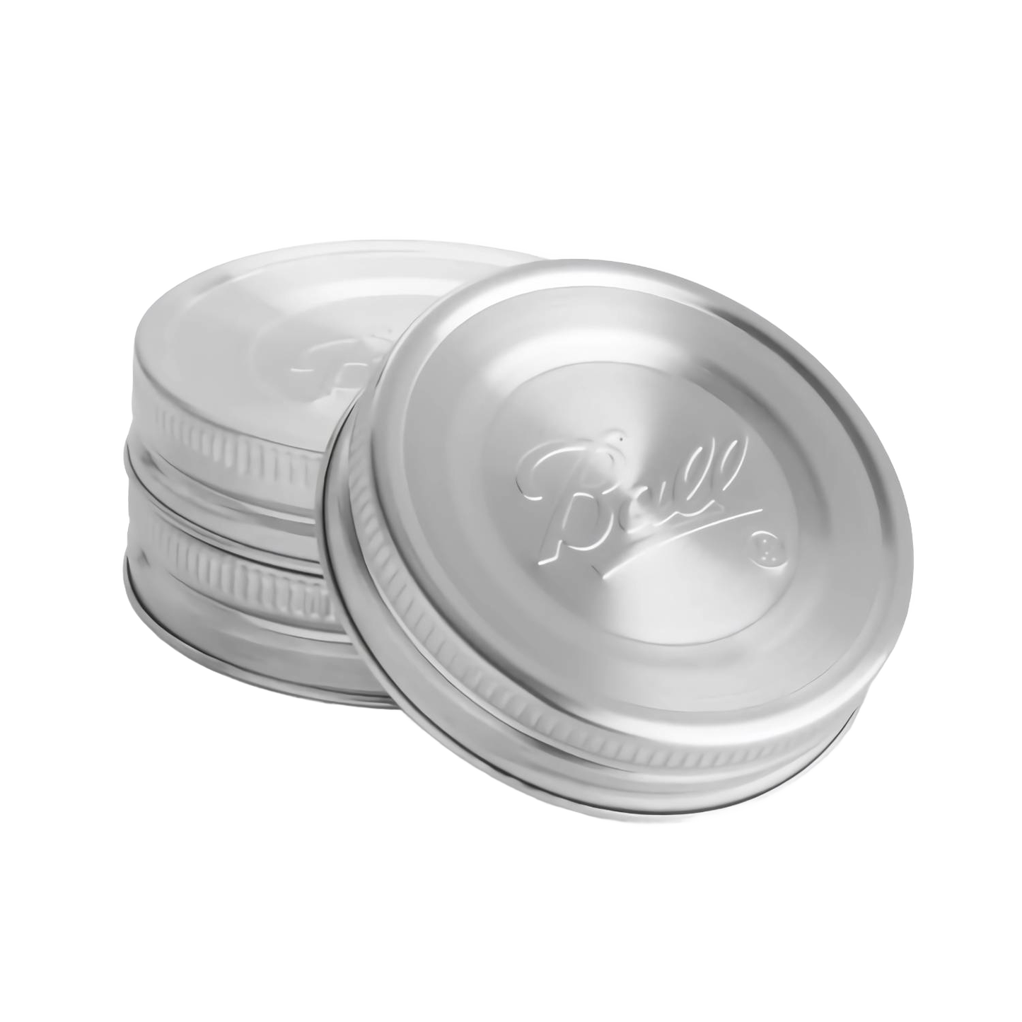 Set of three stainless steel jar lids with embossed logo, designed for kitchenware and storage solutions under $50 collection