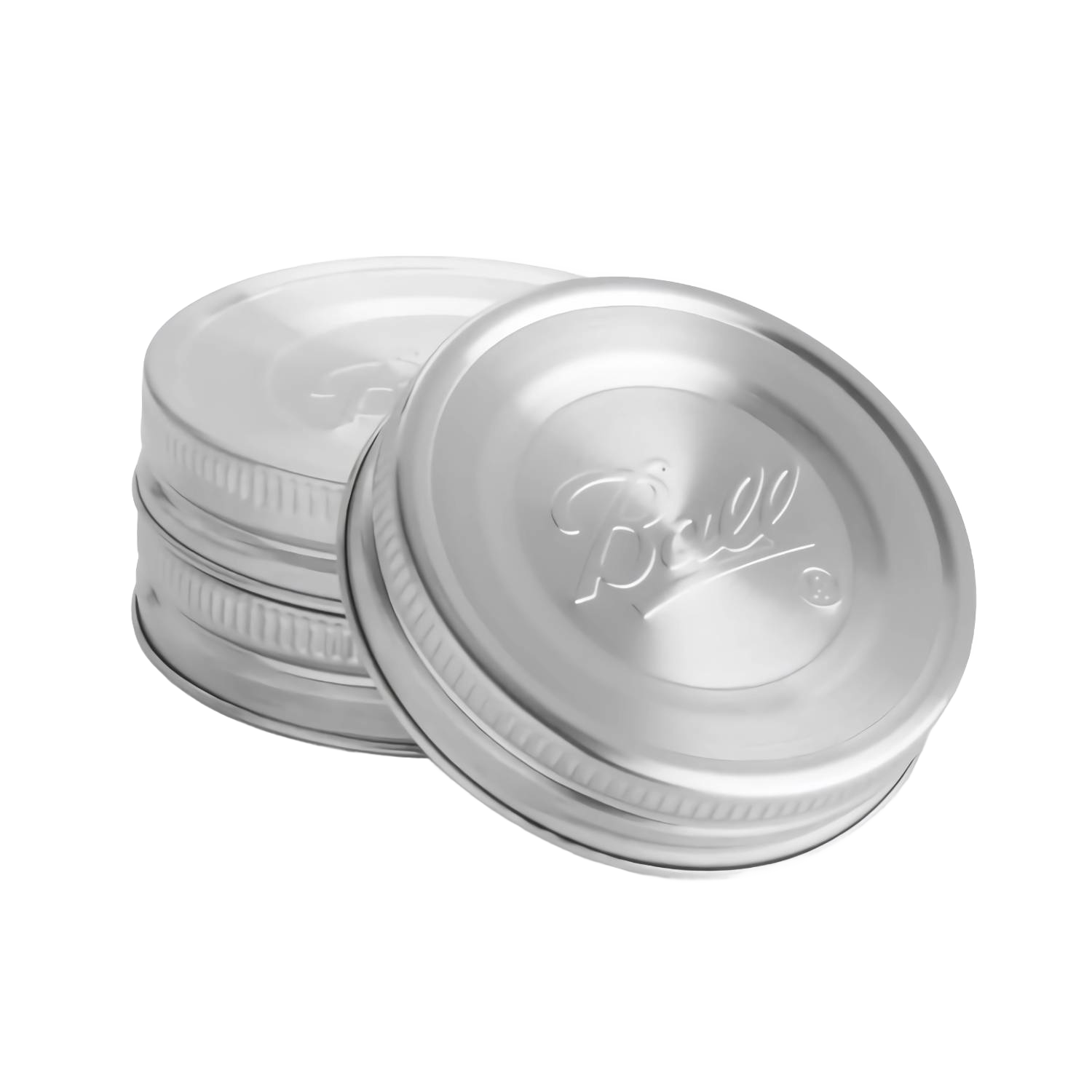 Set of three stainless steel jar lids with embossed logo, designed for kitchenware and storage solutions under $50 collection
