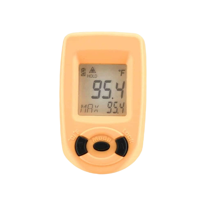 Compact yellow digital infrared thermometer displaying 95.4 degrees Fahrenheit for home improvement use