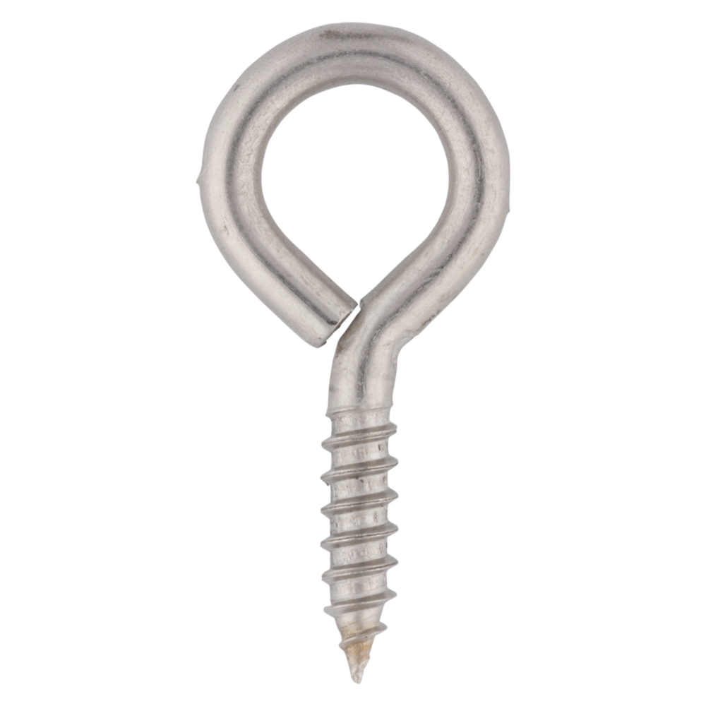 Stainless steel large screw eye with threaded shaft for durable fastening in hardware, hooks & eyes, and fasteners collections