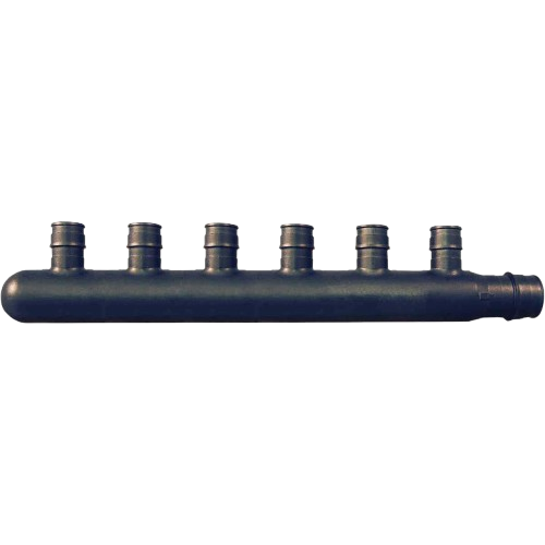Black poly alloy manifold with six outlets for PEX piping in parts and home improvement collections