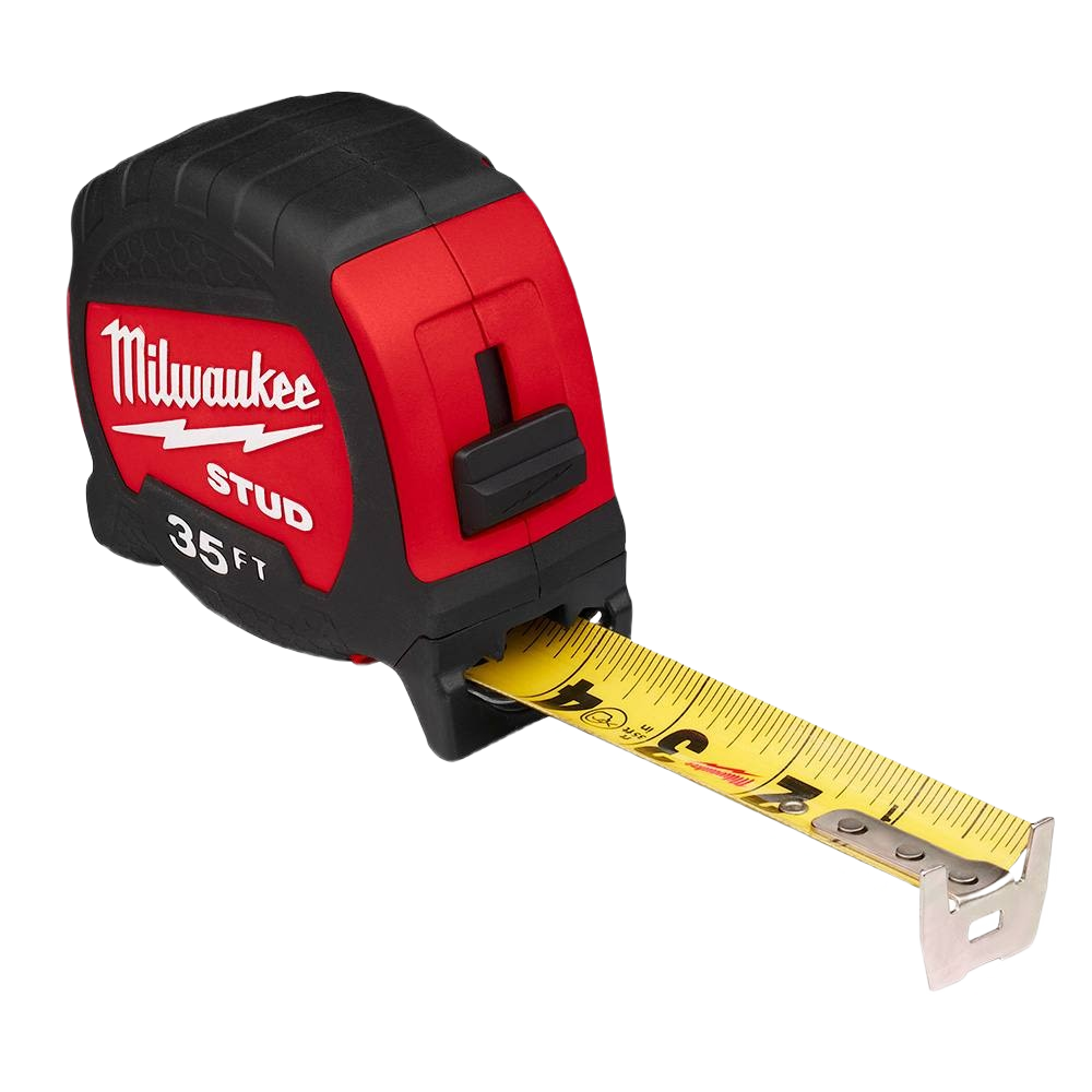 Compact red and black tape measure with 35-foot yellow blade for woodworking and home improvement measuring tasks under $50 collections