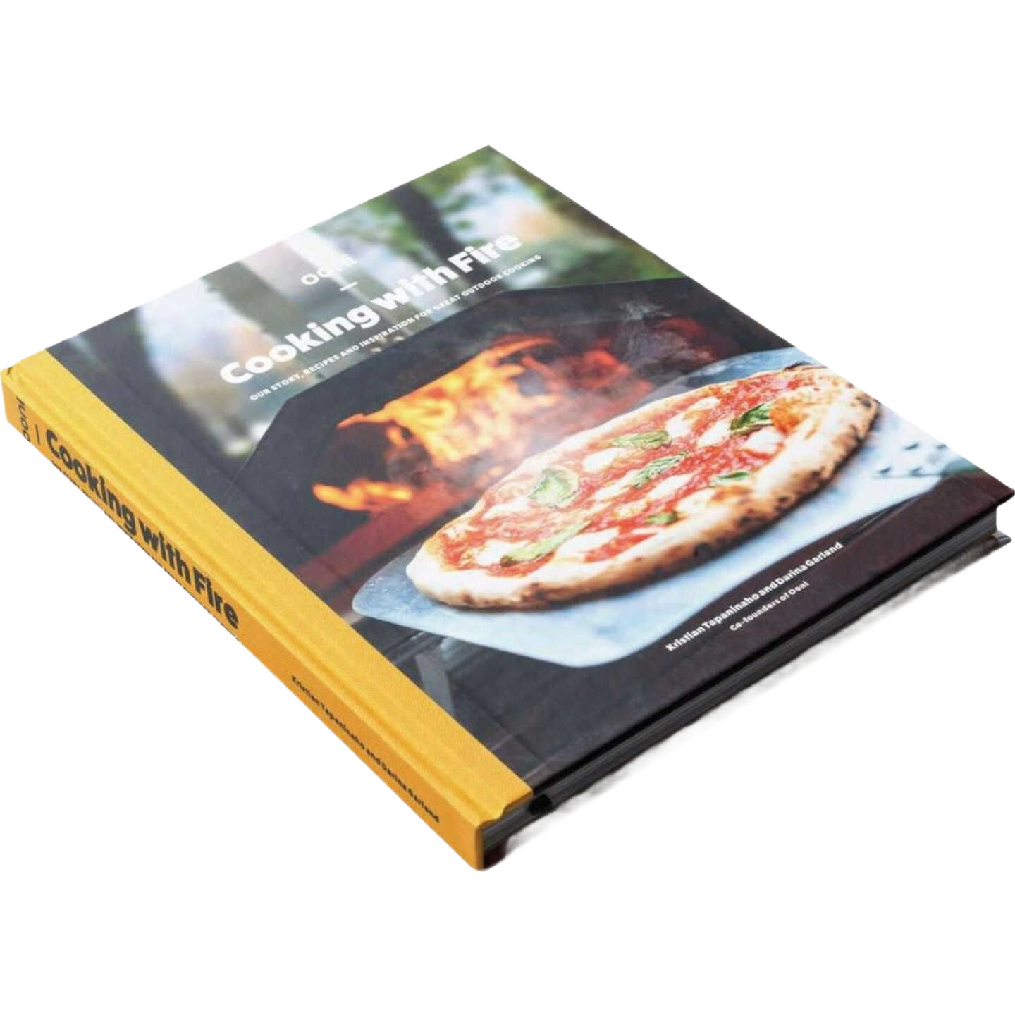 Cookbook with wood-fired pizza image on cover, part of grilling tools and outdoor living collections