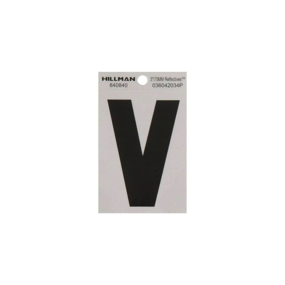 Wide black reflective Mylar letter V on white backing sheet for home improvement and labeling projects