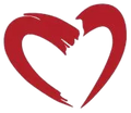 Two red brushstroke shapes forming a stylized heart outline against a transparent background, symbolizing care or love.