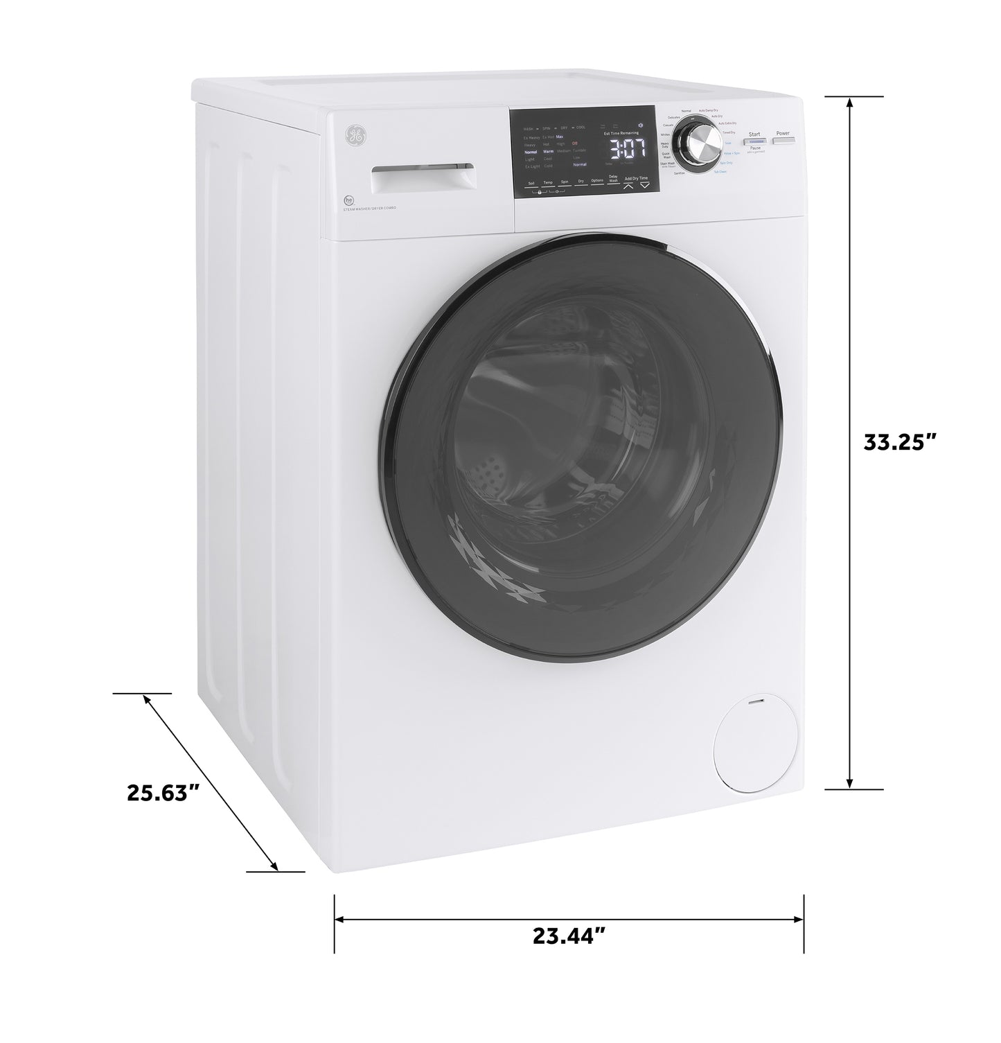 Compact white front load washer and condenser dryer combo with digital display and control knob from Washer/Dryer Combos collection