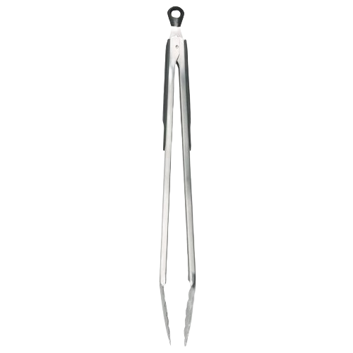Stainless steel kitchen tongs with comfortable non-slip grip for precise food handling in cooking and serving tasks