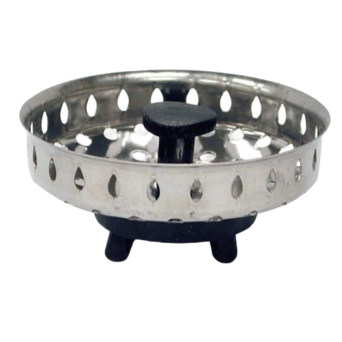 Chrome basket strainer with rubber stopper for plumbing parts and sink repair in home improvement collections under $50