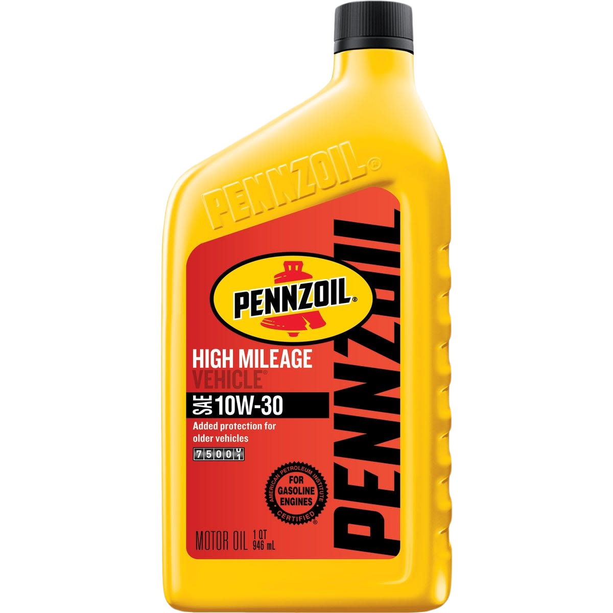 Yellow bottle of Pennzoil High Mileage 10W-30 motor oil for automotive use in Motor Oils & Accessories collection