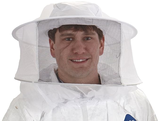 White unisex beekeeping veil with breathable mesh and wide hat for protection during outdoor home improvement tasks