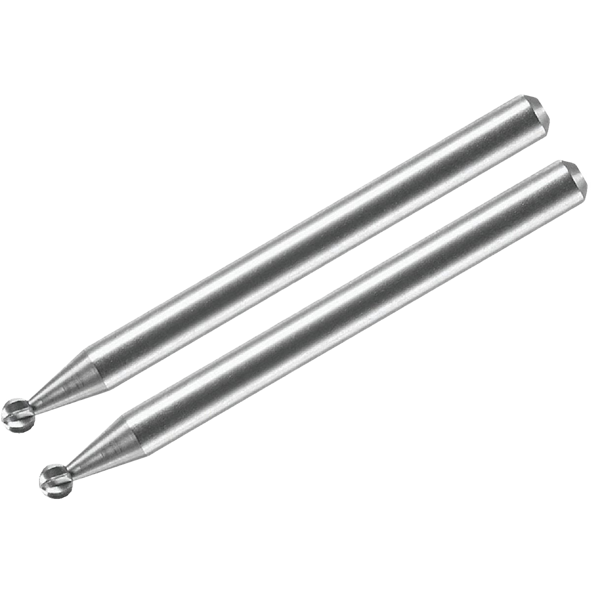 Two silver engraving cutters with spherical tips for precision carving in rotary tool accessories collection