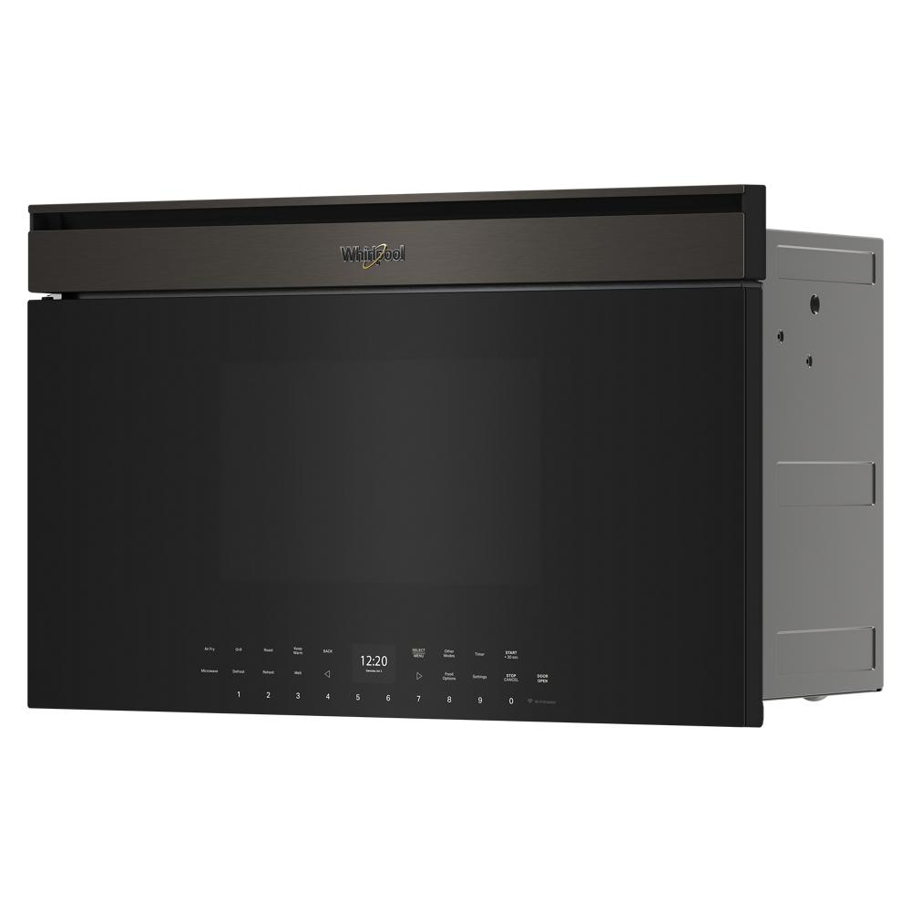 Built-in black multifunctional microwave with digital display, touch controls, and Whirlpool logo, part of Microwave Combo Wall Ovens and Kitchen & Kitchenware collections.