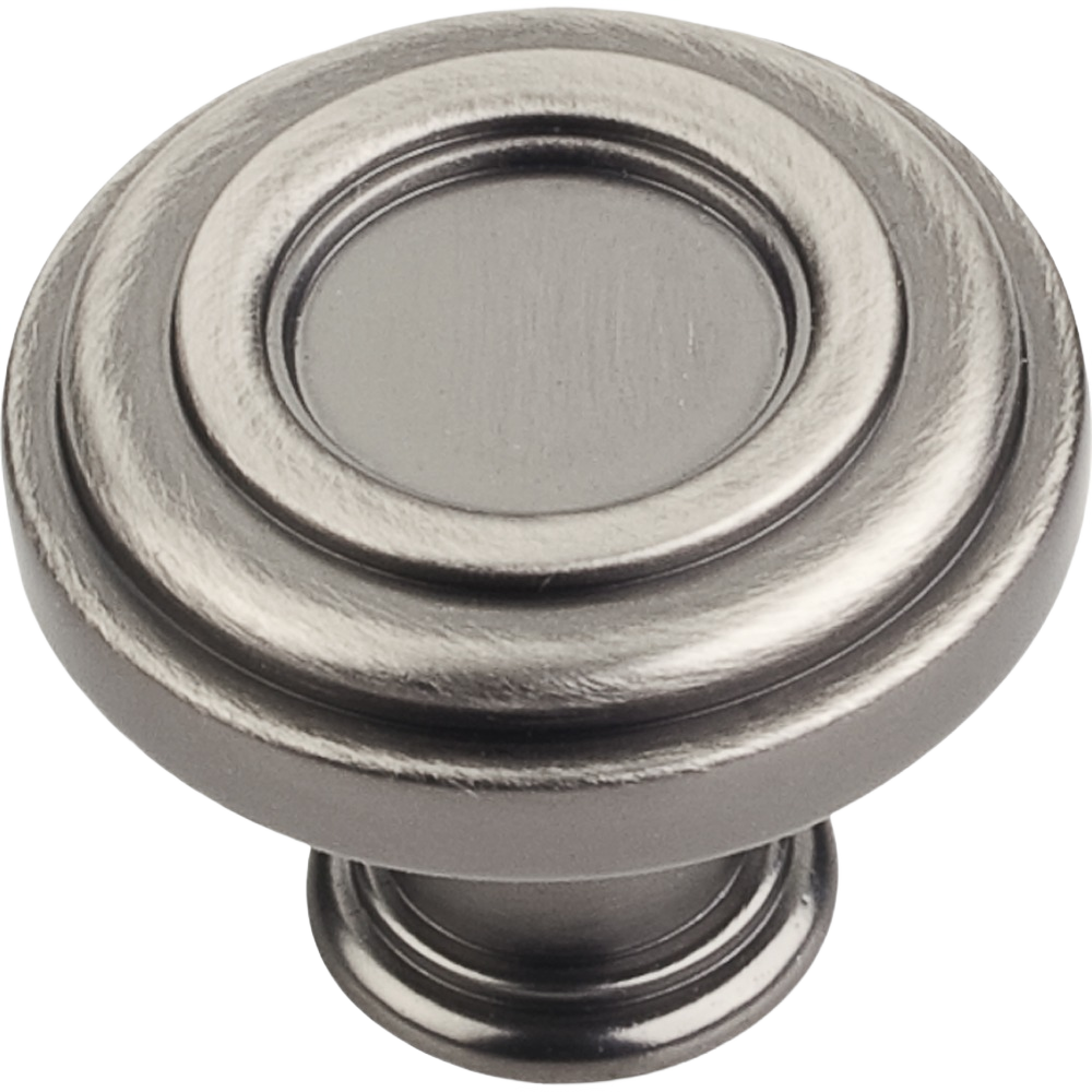 Brushed pewter cabinet knob with classic round design for furniture hardware and home improvement projects