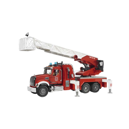 Red and white toy fire truck with extendable ladder and water pump for realistic fire rescue play