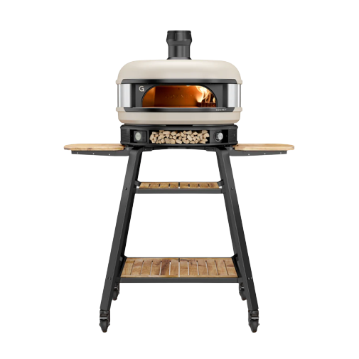 Free-standing metal and wood outdoor stand with caster wheels for grilling ovens in outdoor living and grill accessories collections