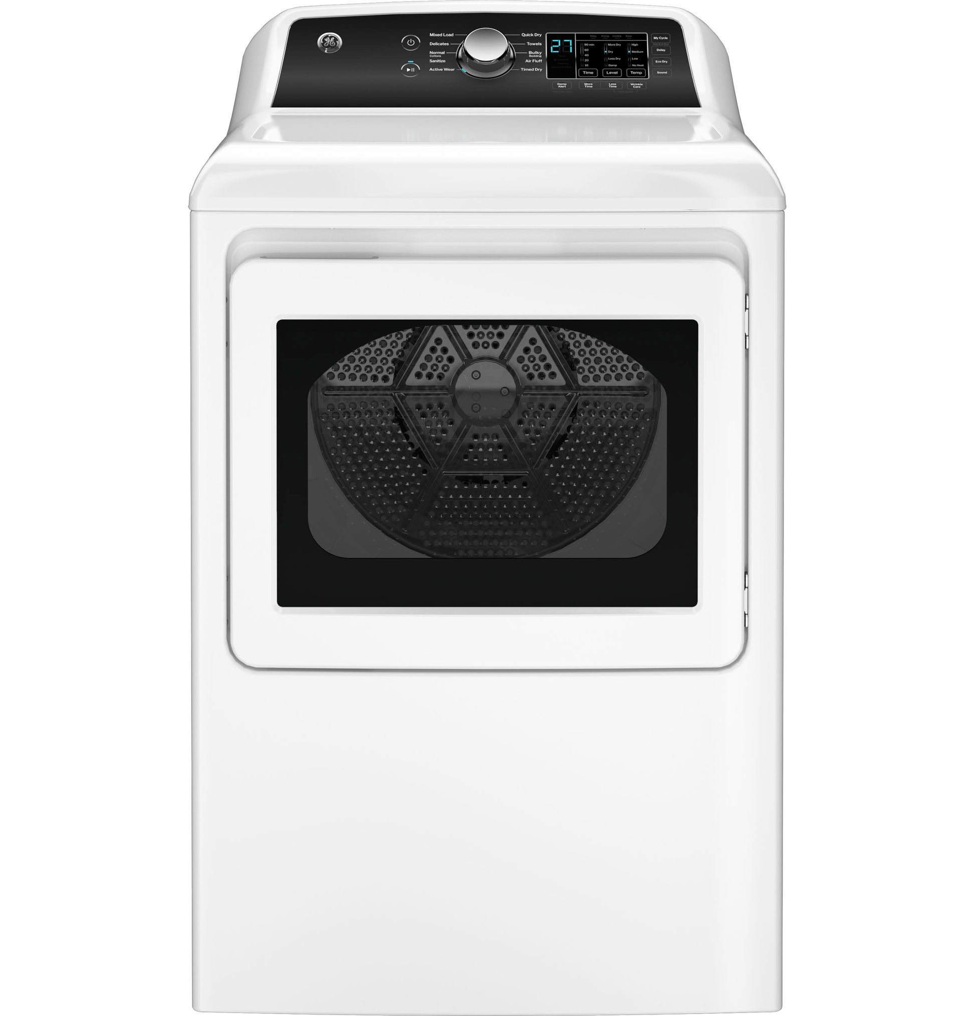 White electric dryer with front window door and digital control panel in dryers and appliances collection