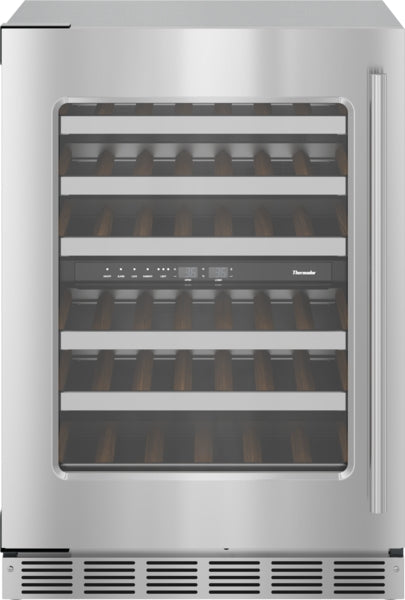 Stainless steel under counter wine cooler with glass door and digital controls from Thermador appliances collection
