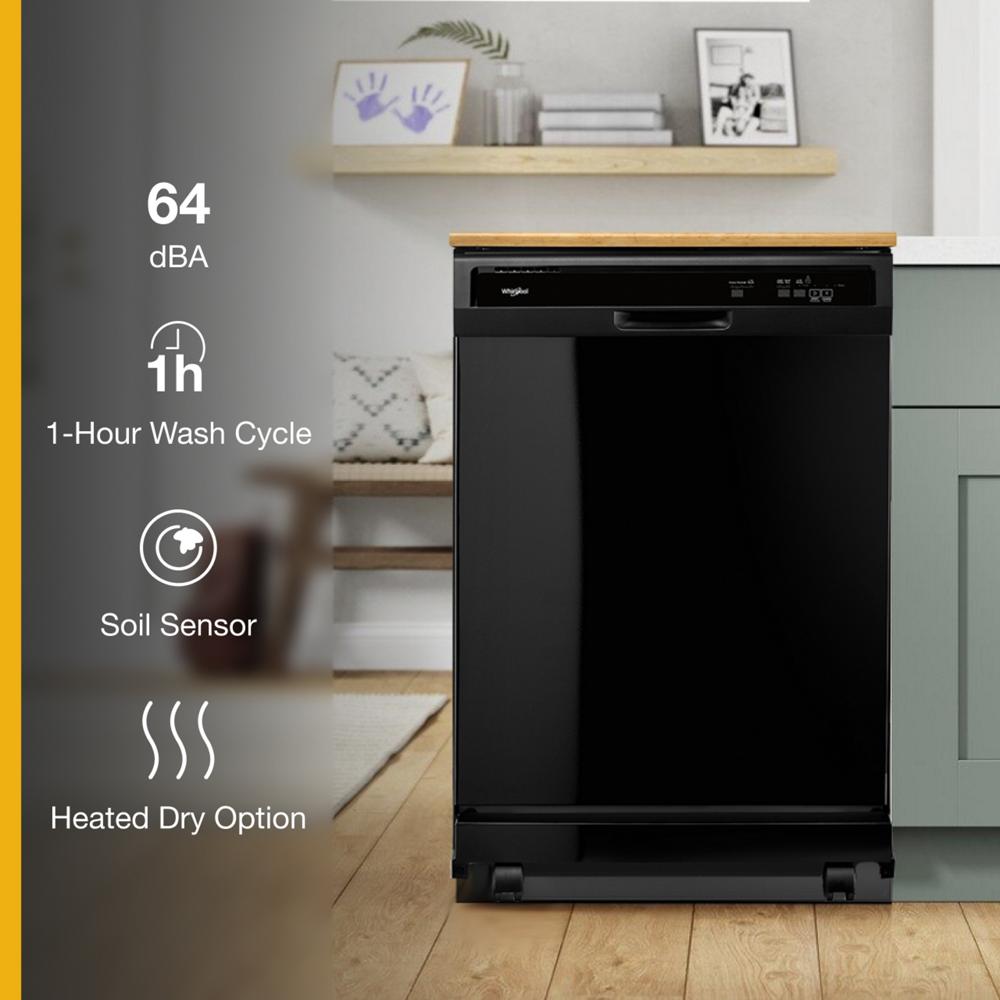 Black Whirlpool heavy-duty dishwasher with digital control panel and wooden countertop in Kitchen & Kitchenware at Hartville Hardware