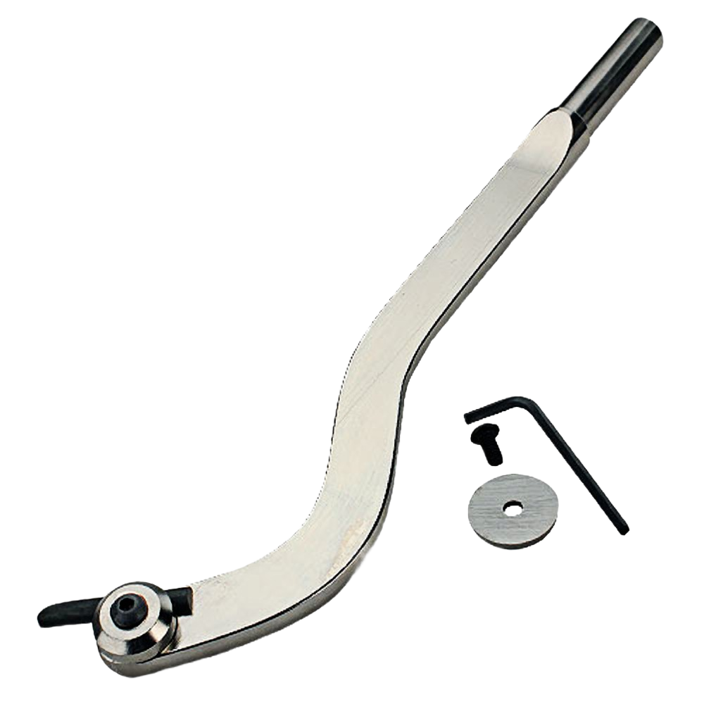 Curved metal hollowing tool with adjustable cutter and hex key for woodworking and home improvement projects