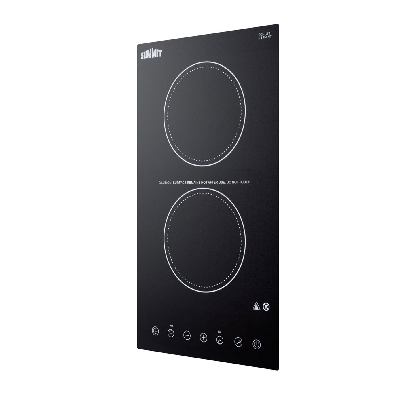 Black 12-inch wide smooth-top radiant cooktop with two burners and touch controls from Cooktops collection