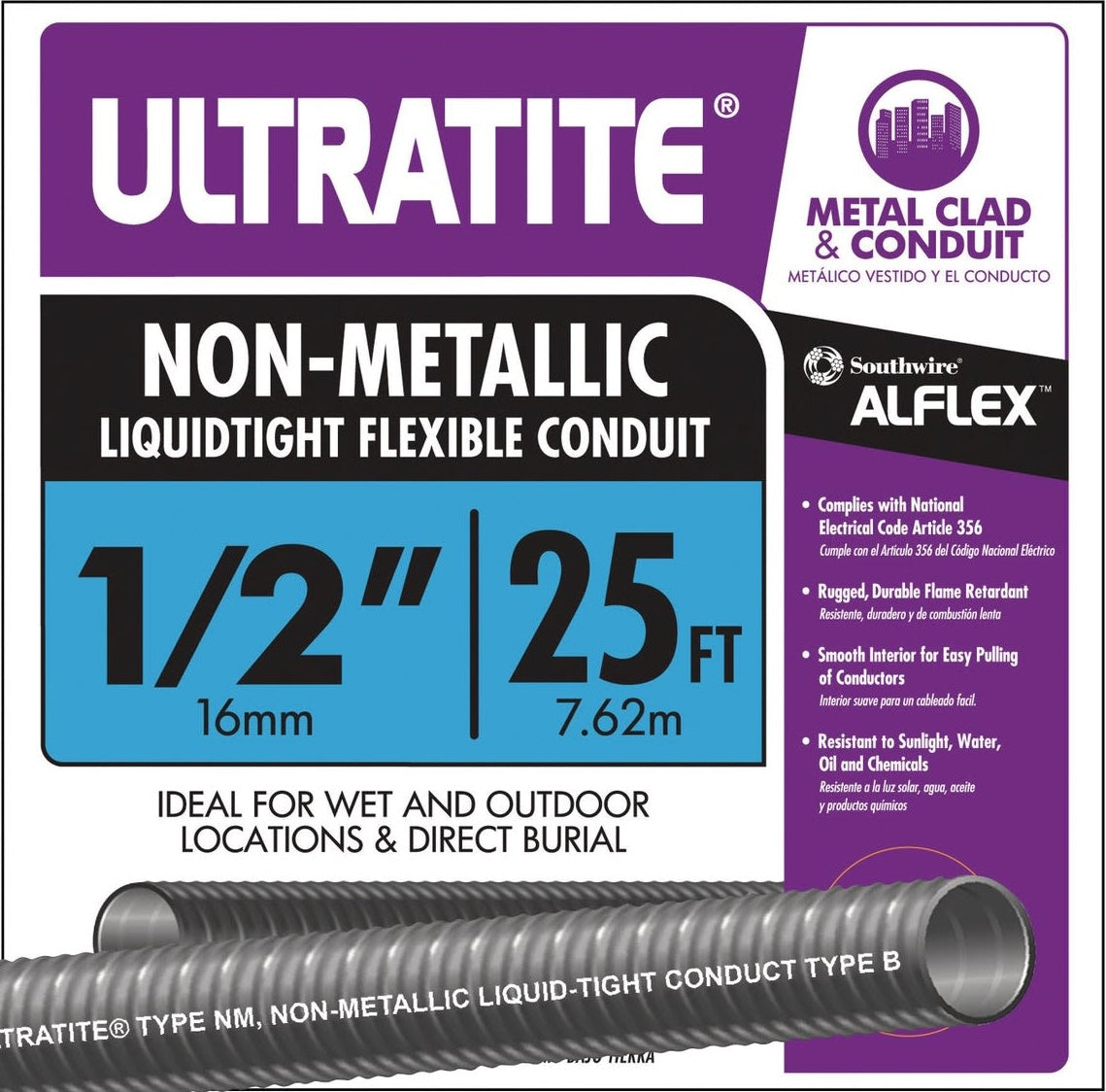 Flexible 1/2 inch non-metallic conduit, liquidtight and durable for electrical and outdoor applications under $50 collection