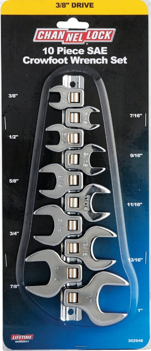 Channellock 3/8 In. Drive Crowfoot Standard Wrench Set, 10-Piece