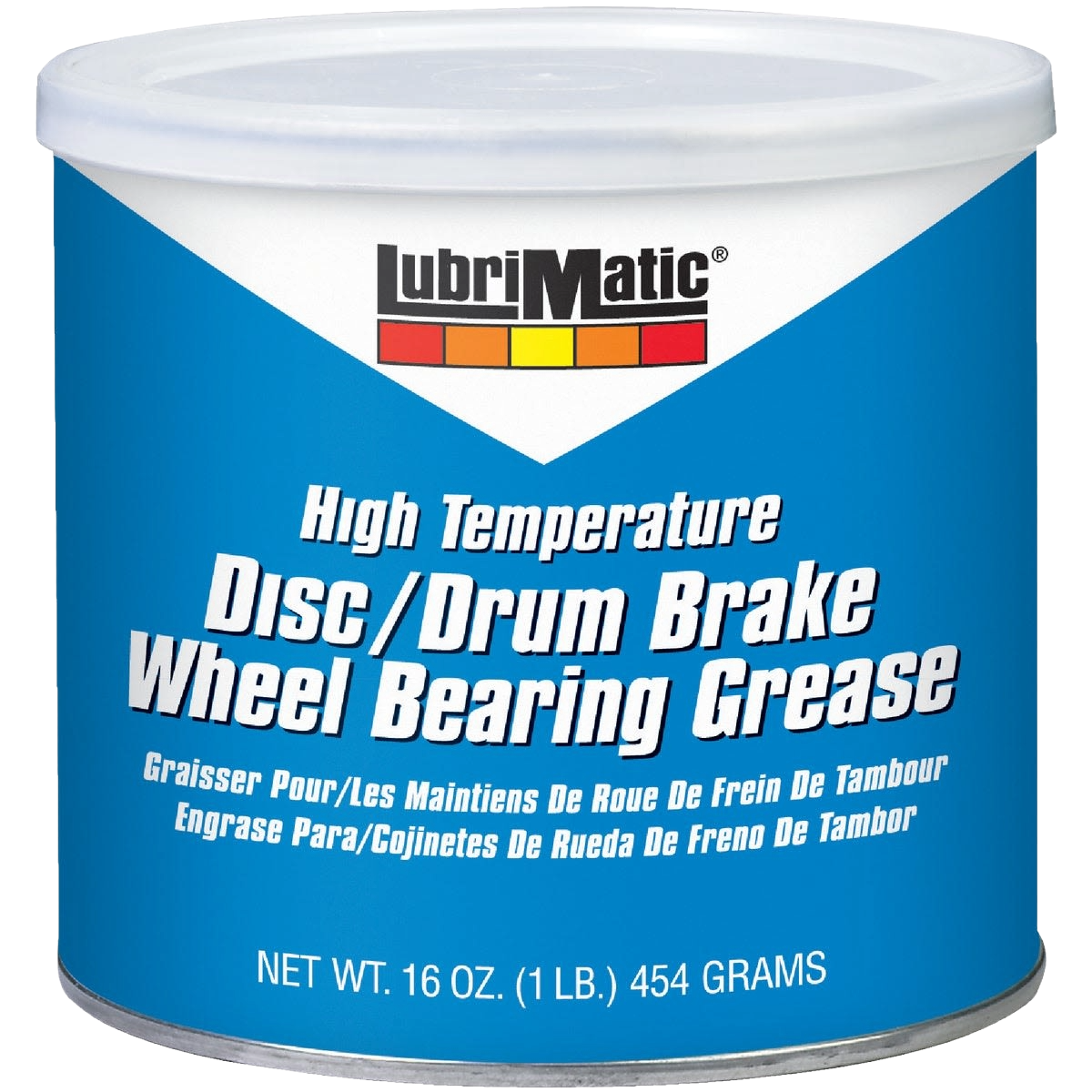 Can of high-temperature wheel bearing grease for disc and drum brakes in automotive lubricant supplies collection
