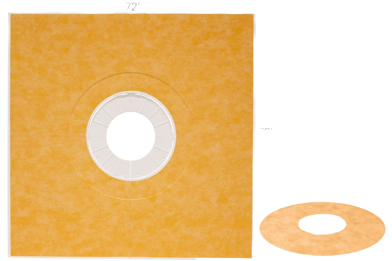 Lightweight 72-inch square shower base with integrated waterproofing and slope, for bathroom and tile flooring installs