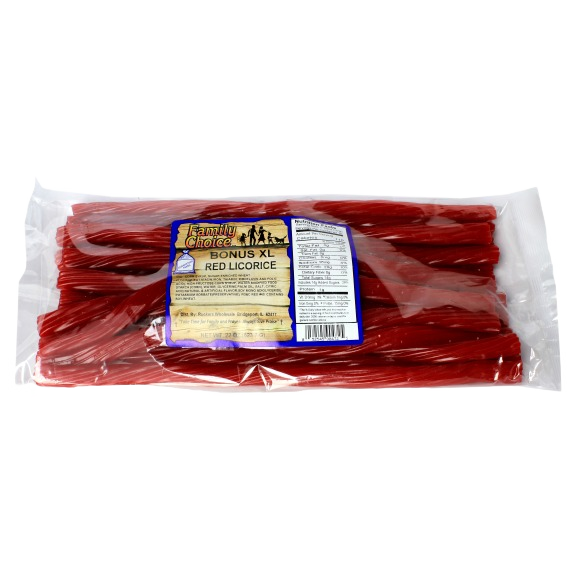 Clear package of Family Choice XL red licorice sticks in Chocolates & Candies and Candy collections under $50