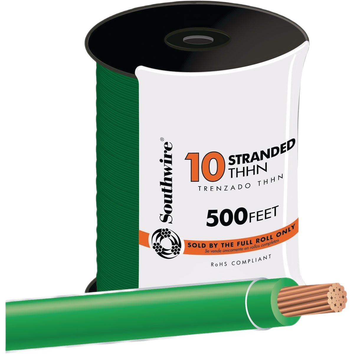 500 ft. roll of green stranded 10 AWG THHN wire for electrical and home improvement projects