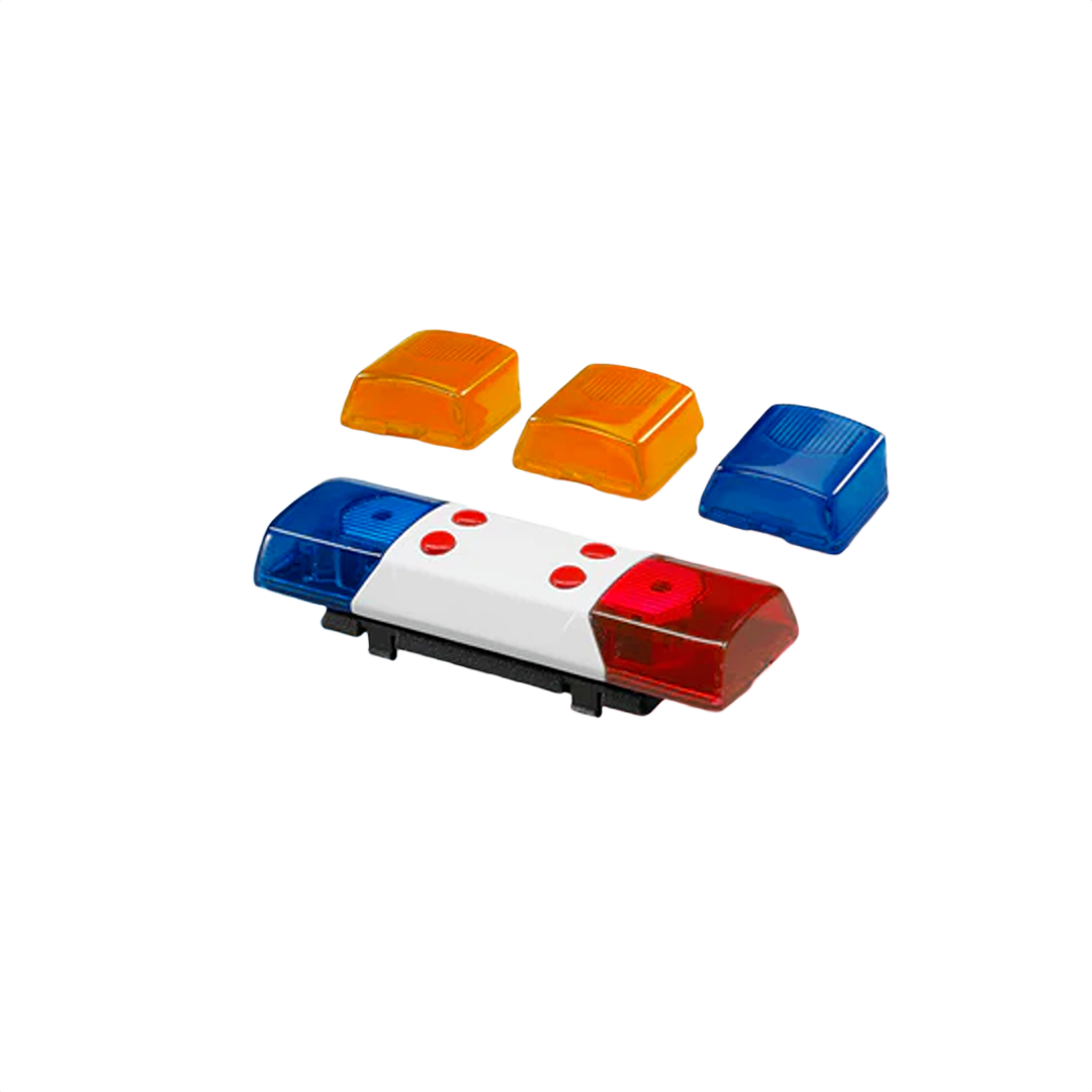 Light and sound toy module with red, blue, and orange transparent covers for vehicles in toys and games collections
