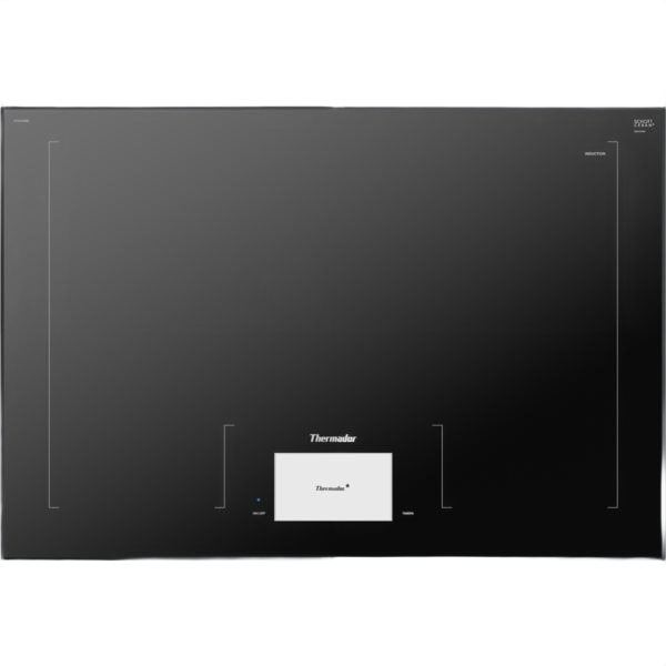Dark gray induction cooktop with touch controls and pot detection from Thermador cooktops collection